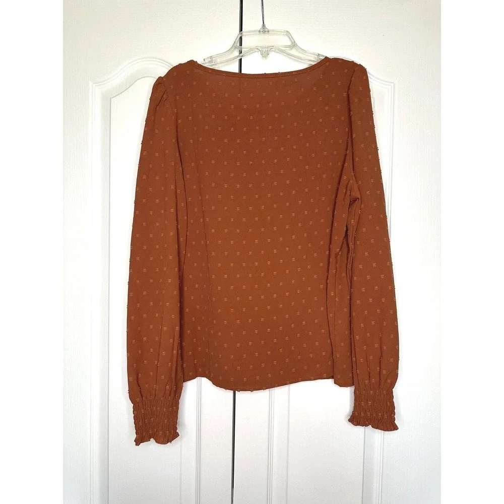 Shein French‎ Lampshade Raised Dot Blouse in rust orange Large Lace Trim - Picture 5 of 7